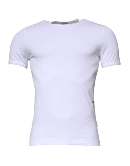 White Cotton Stretch Crewneck Underwear T-shirt - Image 2