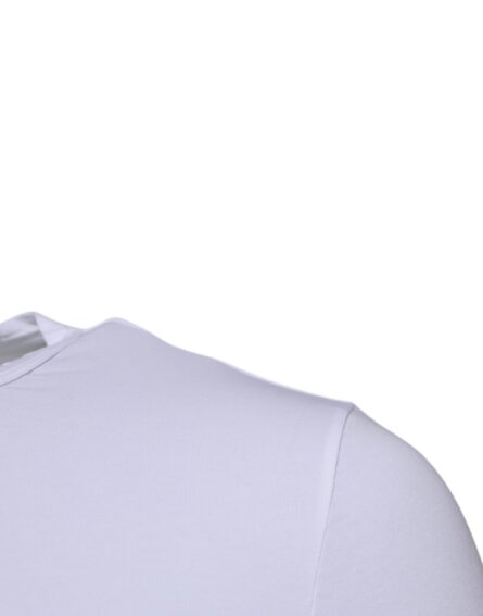 White Cotton Stretch Crewneck Underwear T-shirt - Image 3
