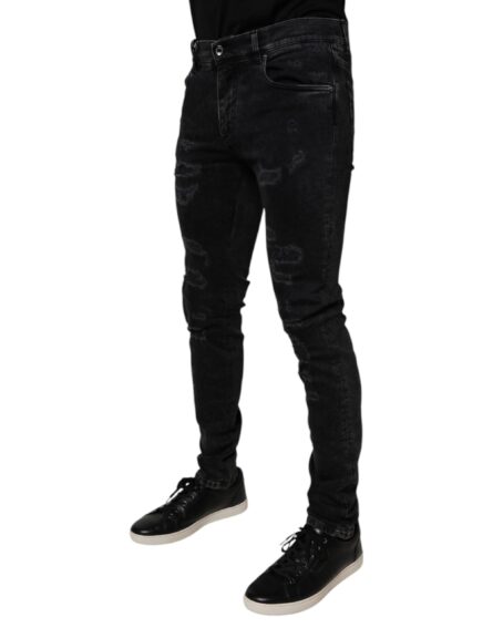 Black Tattered Cotton Skinny Men Denim Jeans - Image 3