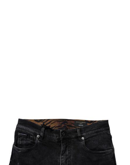 Black Tattered Cotton Skinny Men Denim Jeans - Image 5