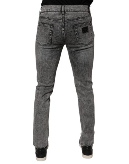 Dark Gray Washed Cotton Slim Fit Denim Jeans - Image 4