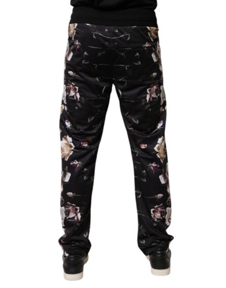 Black Floral Polyester Jogger Pants - Image 4