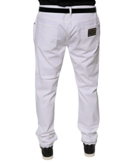 White Cotton Stretch Skinny Men Denim Jeans - Image 4