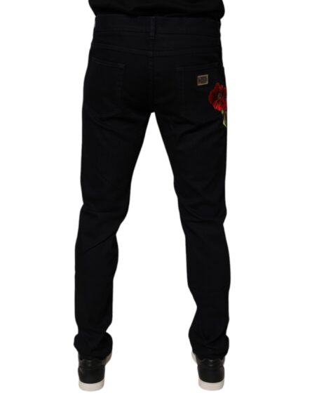 Black Cotton Stretch Slim Fit Men Denim Jeans - Image 4
