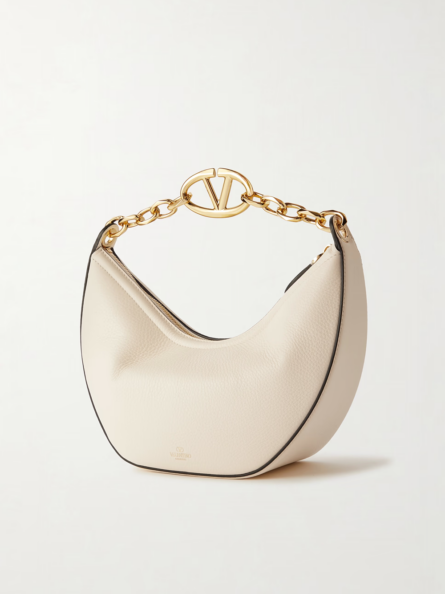 Ivory Leather Small Hobo Vlogo Shoulder Bag - Image 3