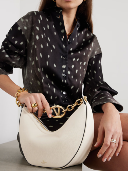 Ivory Leather Small Hobo Vlogo Shoulder Bag - Image 6