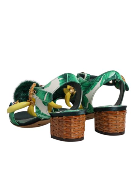 Green Crystal Fur Embellished Sandals Shoes - Image 4