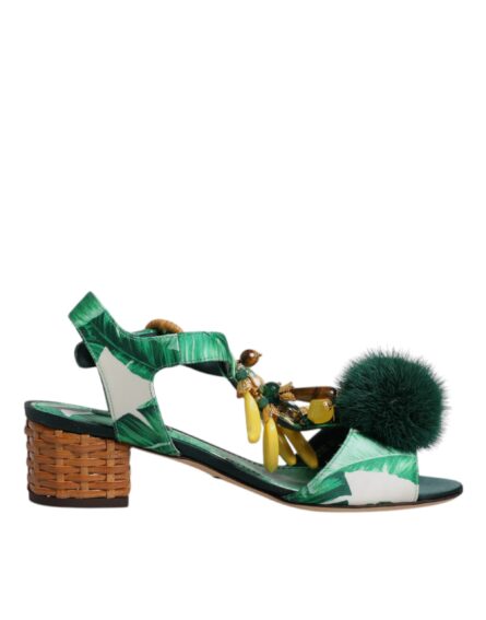 Green Crystal Fur Embellished Sandals Shoes - Image 7