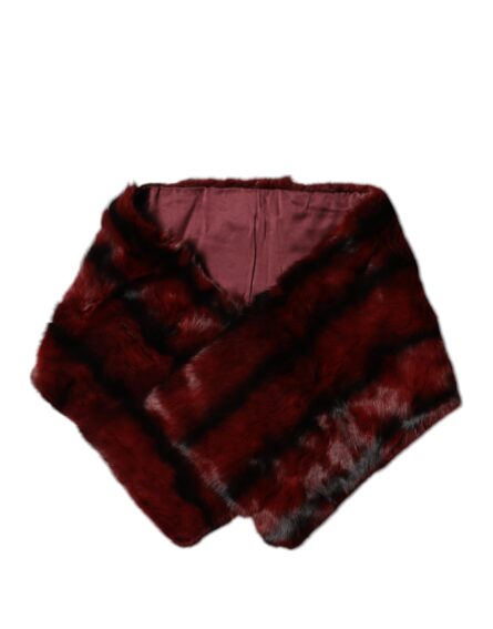 Black Red Stripe Fur Shawl Neck Wrap Scarf - Image 3