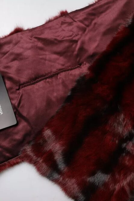 Black Red Stripe Fur Shawl Neck Wrap Scarf - Image 4
