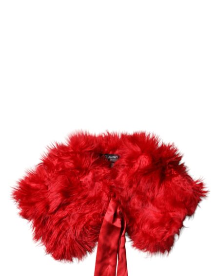 Red Alpaca Fur Women Neck Warmer Winter Scarf - Image 3