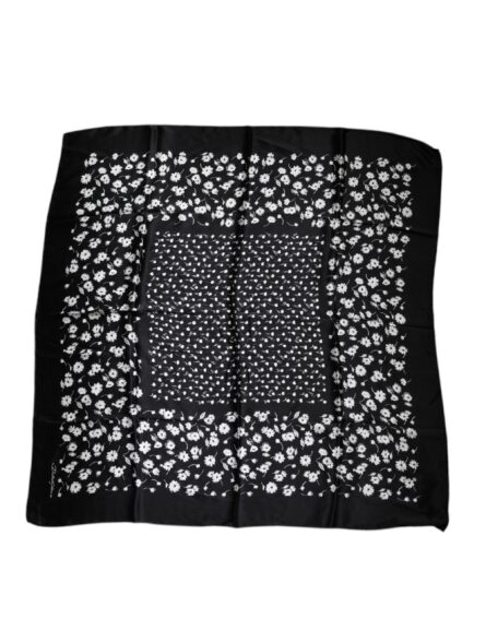 Black Floral Silk Square Wrap Shawl Scarf - Image 3