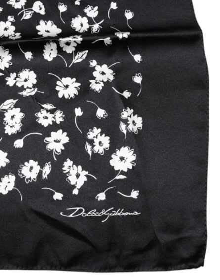 Black Floral Silk Square Wrap Shawl Scarf - Image 4