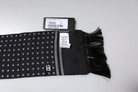Black White Polka Dotted Silk Skinny Fringes Scarf - Image 5