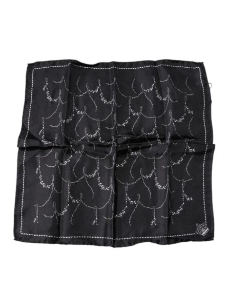 Black Patterned Silk Handkerchief Scarf - Image 2