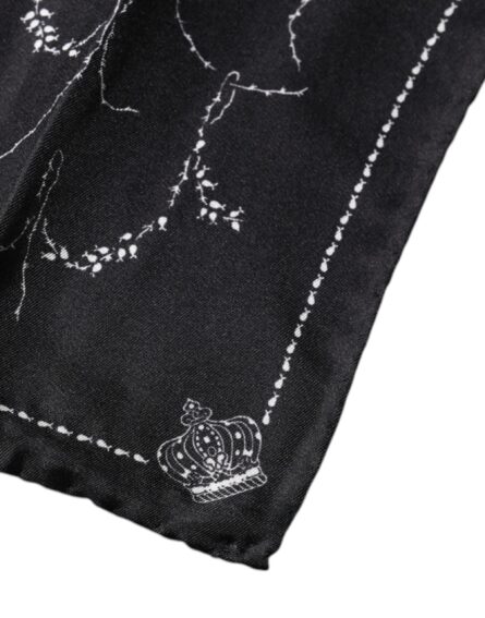 Black Patterned Silk Handkerchief Scarf - Image 3