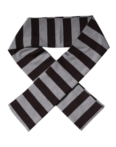 Black Gray Stripes Wool Neck Wrap Scarf - Image 4