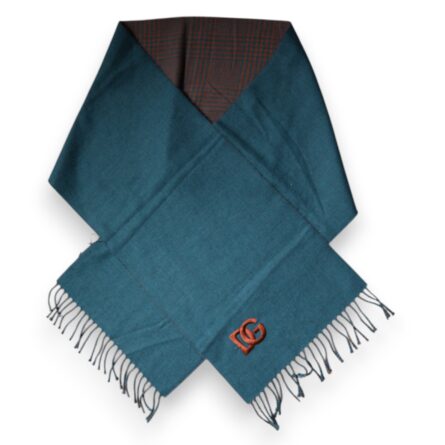 Blue Green Wool Fringes Wrap Shawl Scarf - Image 5