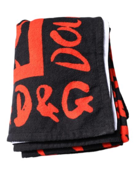Black Red Logo Print Cotton Beach Towel - Image 6