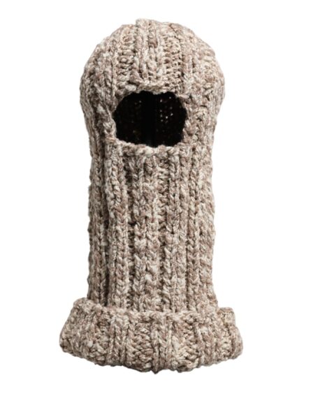Beige Wool Knitted Ski Mask Balaclava Hat - Image 4