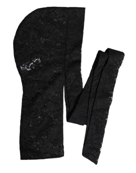 Black Floral Lace Whole Head Wrap Hat - Image 6