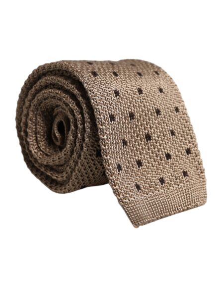 Beige Polka Dot Silk Adjustable Necktie Tie - Image 2