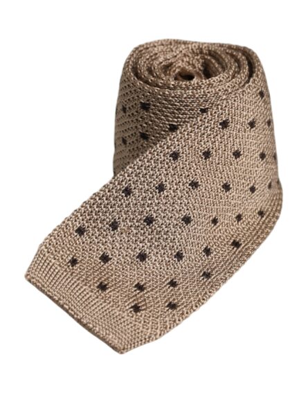 Beige Polka Dot Silk Adjustable Necktie Tie - Image 3