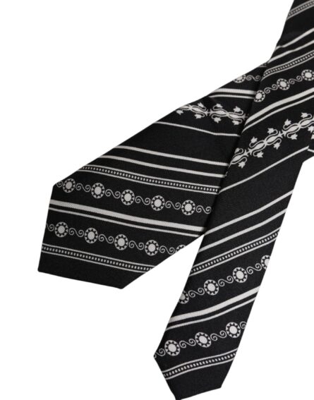 Black White Stripes Silk Adjustable Necktie Tie - Image 4