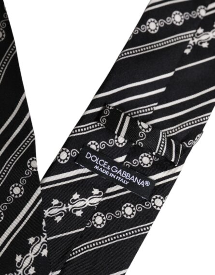 Black White Stripes Silk Adjustable Necktie Tie - Image 6