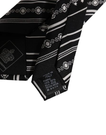 Black White Stripes Silk Adjustable Necktie Tie - Image 7