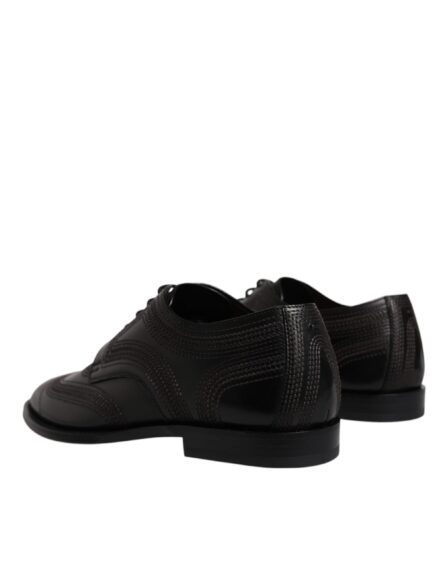 Black Embroidered Classic Leather Derby Dress Shoes - Image 3