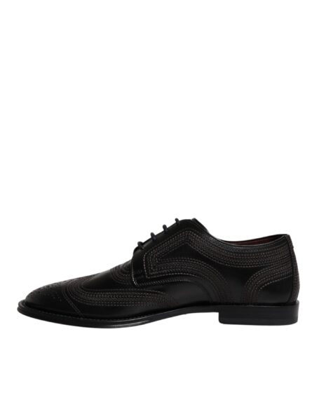 Black Embroidered Classic Leather Derby Dress Shoes - Image 4