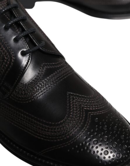 Black Embroidered Classic Leather Derby Dress Shoes - Image 7