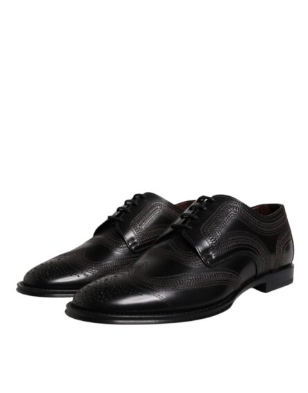 Black Embroidered Classic Leather Derby Dress Shoes - Image 2