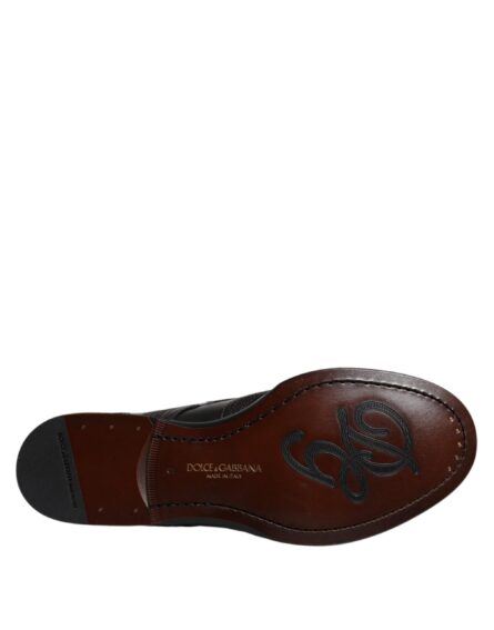 Black Embroidered Classic Leather Derby Dress Shoes - Image 7