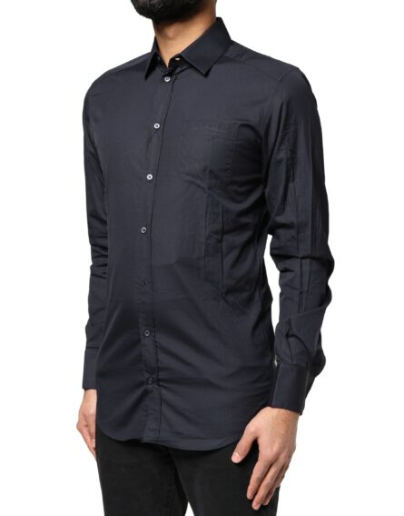 Dark Blue GOLD Cotton Long Sleeves Dress Shirt - Image 3