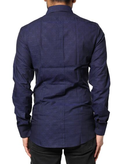 Blue Check Tartan GOLD Formal Dress Shirt - Image 3