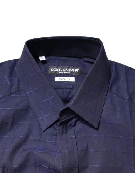 Blue Check Tartan GOLD Formal Dress Shirt - Image 4
