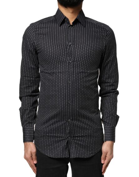 Black GOLD Patterned Cotton Men Dress Shirt - Image 2