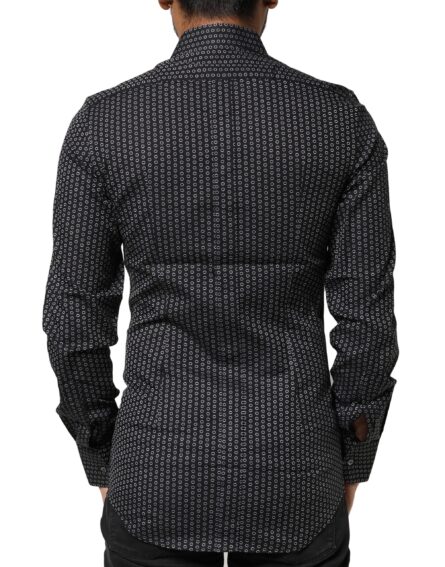 Black GOLD Patterned Cotton Men Dress Shirt - Image 4