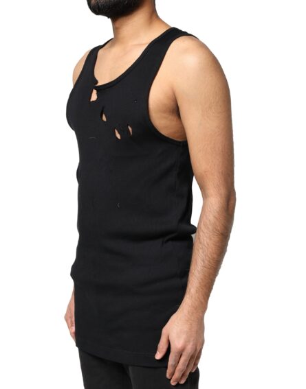 Black Cotton Rip Style Sleeveless Men Tank T-shirt - Image 3