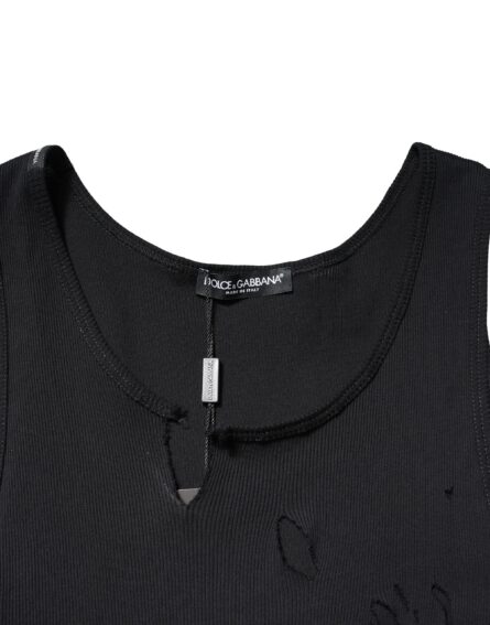 Black Cotton Rip Style Sleeveless Men Tank T-shirt - Image 5