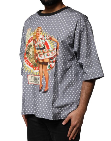 Gray Polka Dot Pin-Up Print Crew Neck T-shirt - Image 3