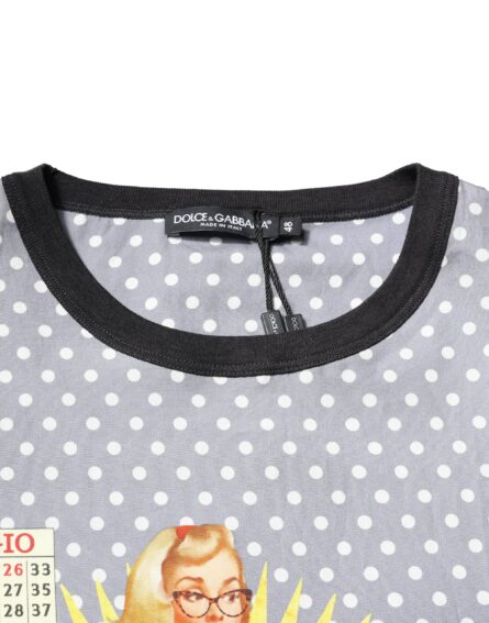 Gray Polka Dot Pin-Up Print Crew Neck T-shirt - Image 5