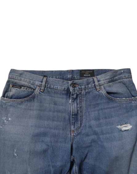 Blue Tattered Cotton Straight Denim Jeans - Image 5