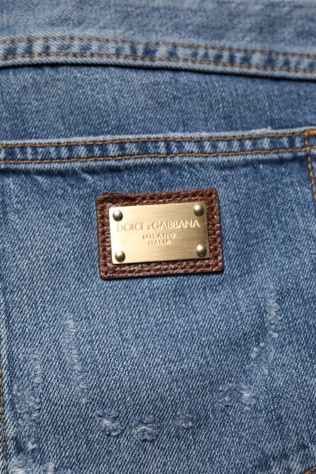 Blue Tattered Cotton Straight Denim Jeans - Image 6