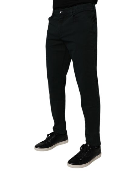 Dark Green Cotton Loose Men Denim Jeans - Image 3