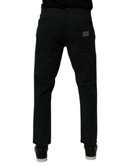 Dark Green Cotton Loose Men Denim Jeans - Image 4