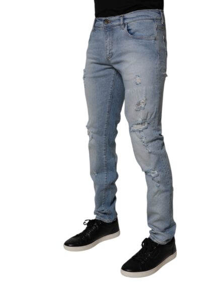 Blue Tattered Cotton Skinny Men Denim Jeans - Image 3