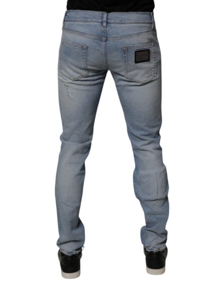 Blue Tattered Cotton Skinny Men Denim Jeans - Image 4